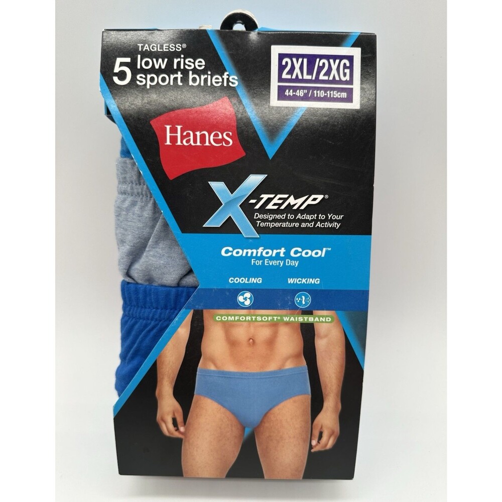 5pk Hanes X-Temp Comfort Cool Low Rise Sport Brief Tagless Mens Size 2XL 44-46